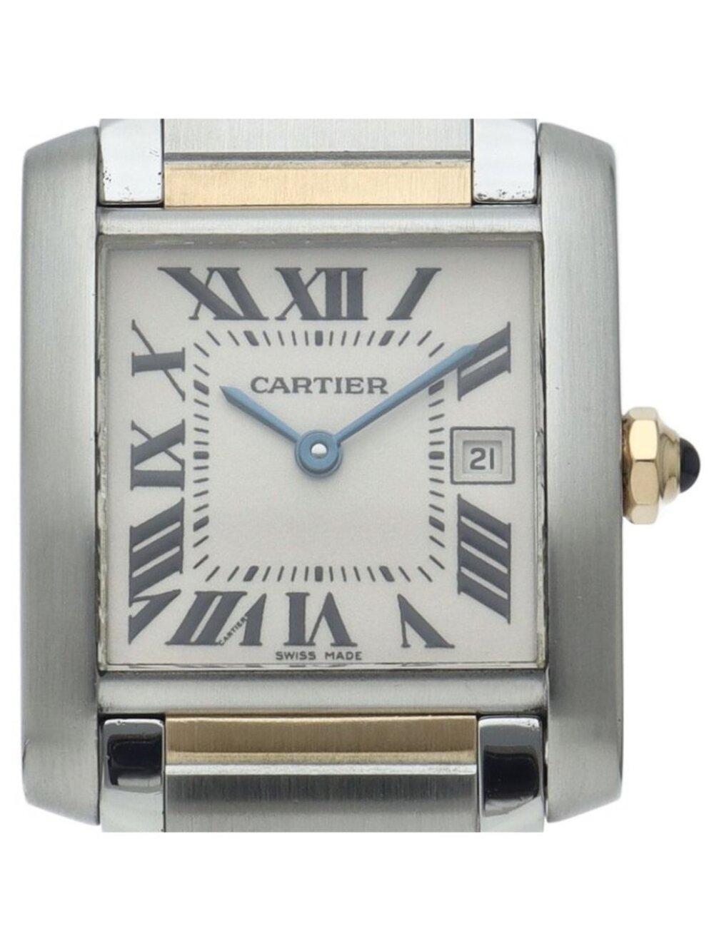 Cartier Tank Francaise MM Date Watch 18k Yellow Gold SS White